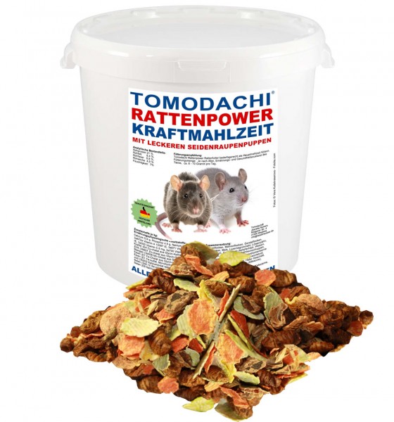 Rattenfutter mit Seidenraupen, wenig Pellets, viel Gemüse, Tomodachi Rattenpower Kraftmahlzeit 1kg