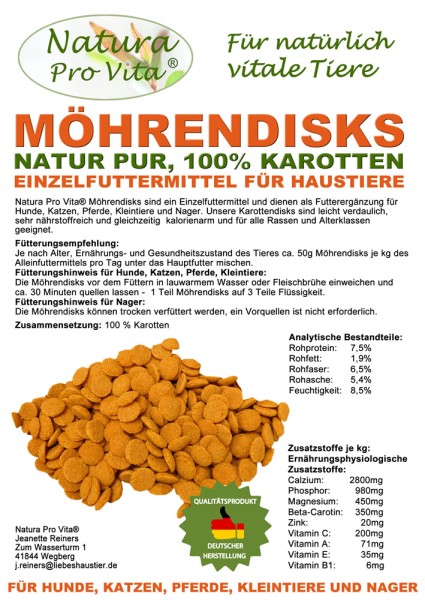 Karotten Diätfutter Katze BARF Gemüse Möhrenscheiben Stoffwechsel Verdauung, NaturaProVita 15kg
