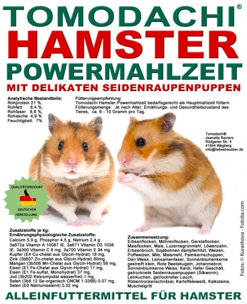 Hamsterfutter mit Seidenraupen, Alleinfutter, Tomodachi Hamster Powermahlzeit 10kg