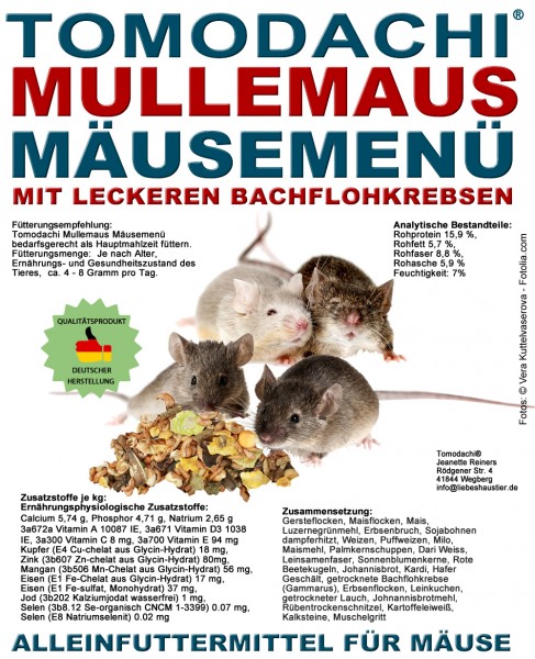 Alleinfutter für die Maus, Mäusefutter, Gemüse, Getreide, Bachflohkrebse, Tomodachi Mäusemenü 5kg