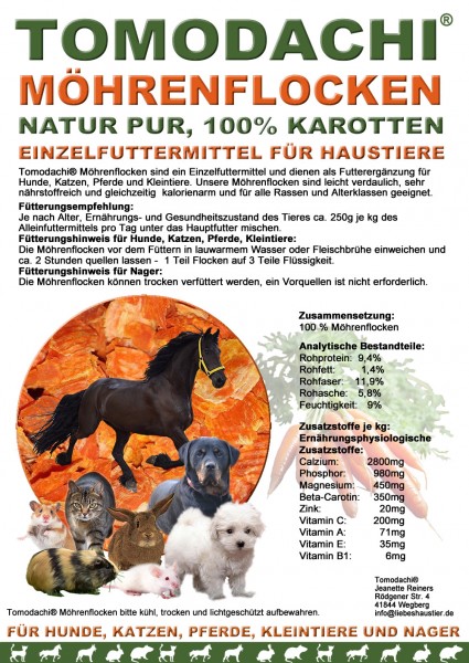 Möhrenflocken Katze, Stoffwechsel, Verdauung, Immunsystem Ergänzungsfutter, Diätfutter 10kg