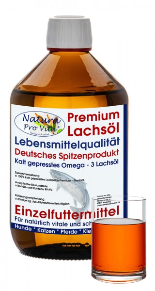 Lachsöl Katze, Lebensmittelqualität, kaltgepresst, gut für Stoffwechsel, Verdauung, Fell und Haut 1L