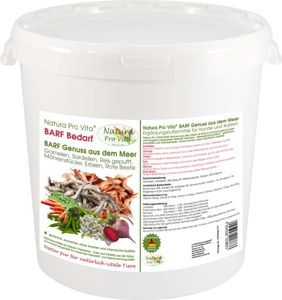 Barfgenuss aus dem Meer Omega-3 Barf Ergänzung für Muskelkraft Ausdauer Fisch Garnelen 3kg Eimer