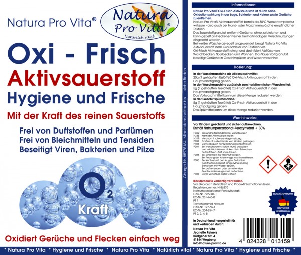Aktivsauerstoff parfümfrei, Allergikerwäsche, Hygiene mit Sauerstoff, NaturaProVita Oxi-Frisch 15kg
