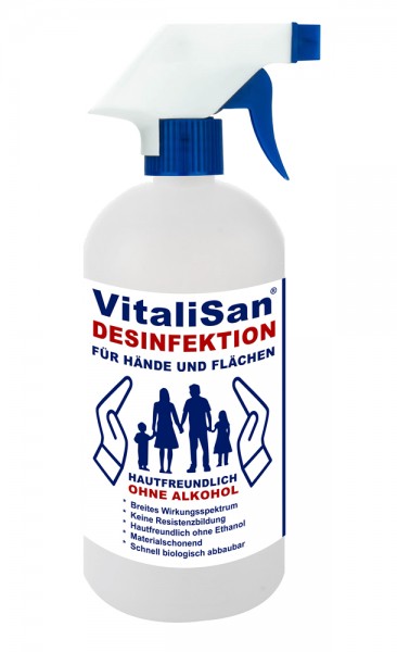 Handdesinfektion, Flächendesinfektion, Desinfektionsspray gegen Viren, Bakterien, VitaliSan 1Liter