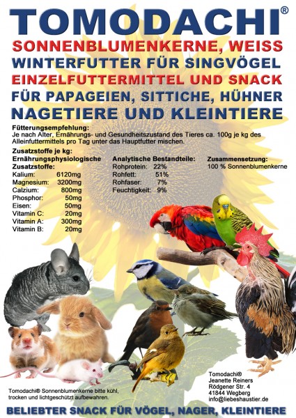 Sittichfutter, Papageienfutter, Vogelsnack, Hühnerbelohnung, weiße Sonnenblumenkerne 5kg